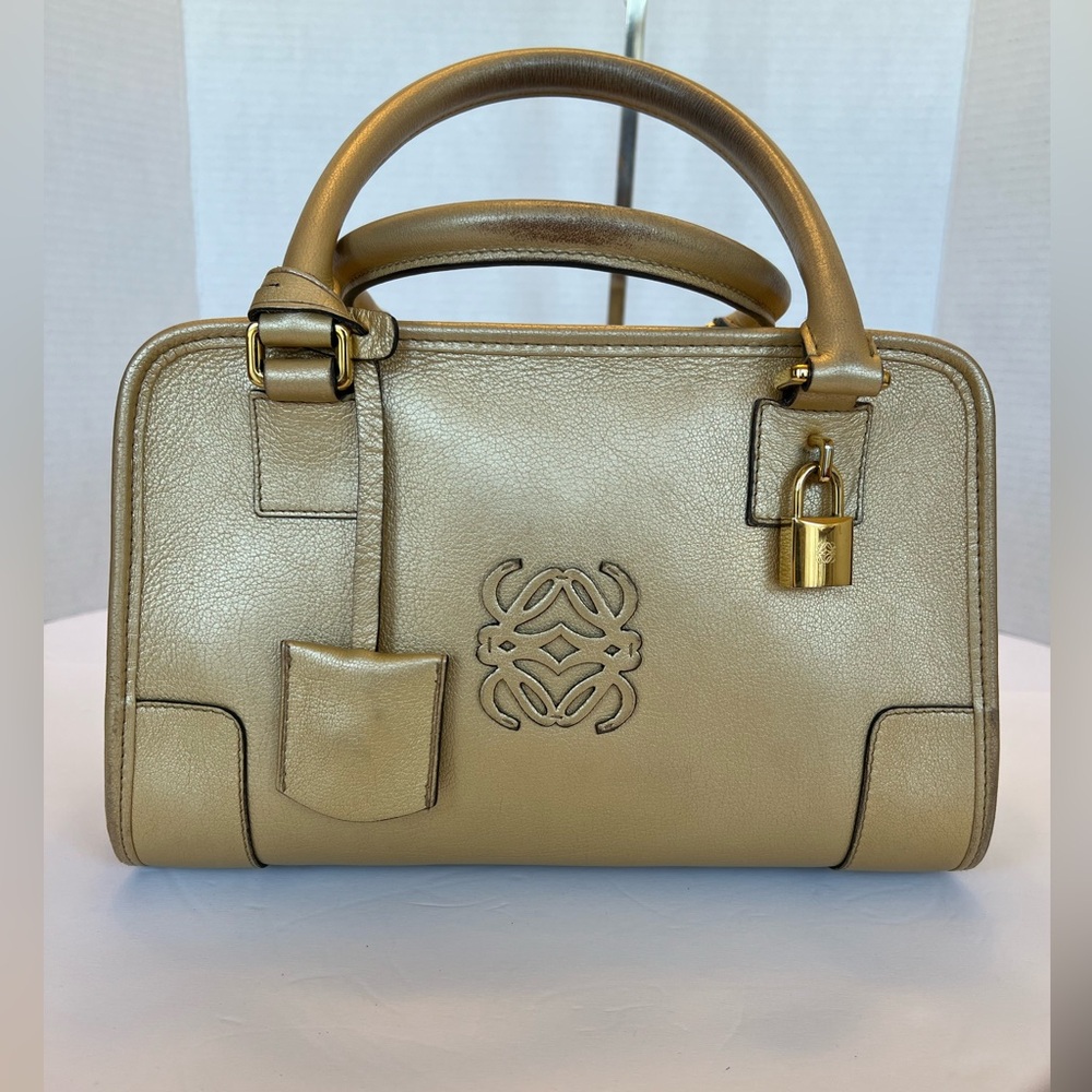 Loewe Lambskin Leather, Amazona 28 Handbag, Gold Metallic color.